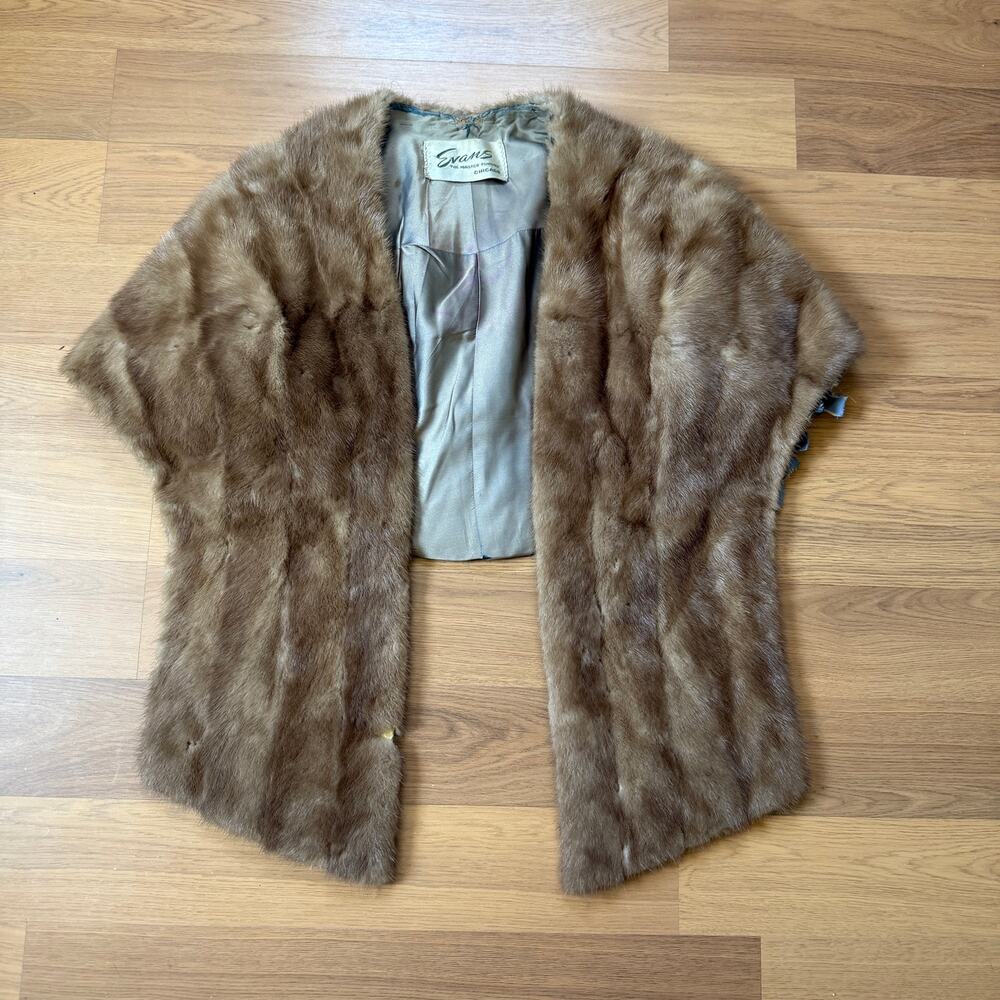 Vintage 1950's Evans Chicago Golden Caramel Brown Mink Fur Stole Cape Capelet OS